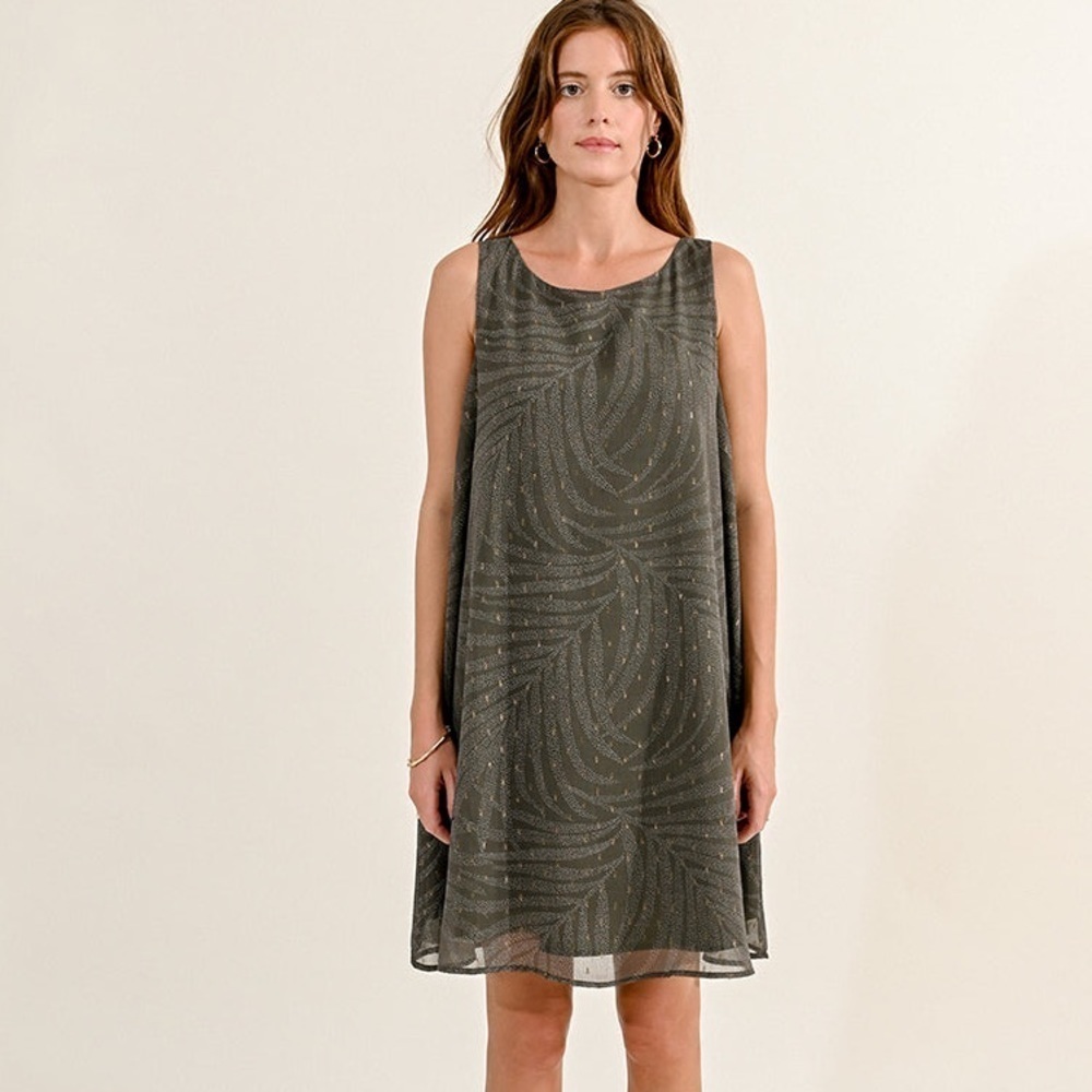 Molly Bracken Nwt Mini Flare Printed Dress ladies woven dress khaki Jena size S